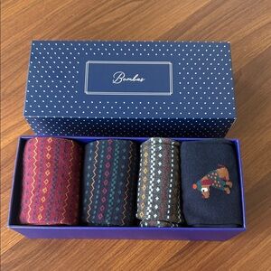 Bombas Men's Dress Calf Sock 4-Pack Gift Box - Navy Dog Mix